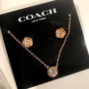 Coach rose gold open circle necklace and tea rose earring set